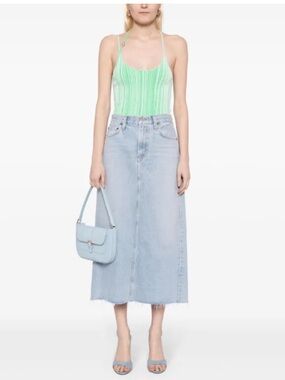 Agolde Della Light Blue Denim Midi Skirt in size 25 waist
